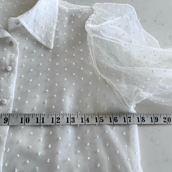 Zara White Organza Puff Sleeve Polka Swiss Dot Semi Sheer Blouse XS - Picture 11 of 14